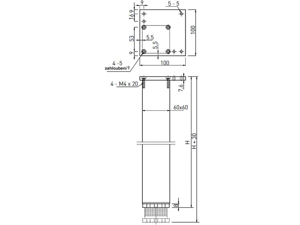 Stol.noha HR 710/60x60 Al