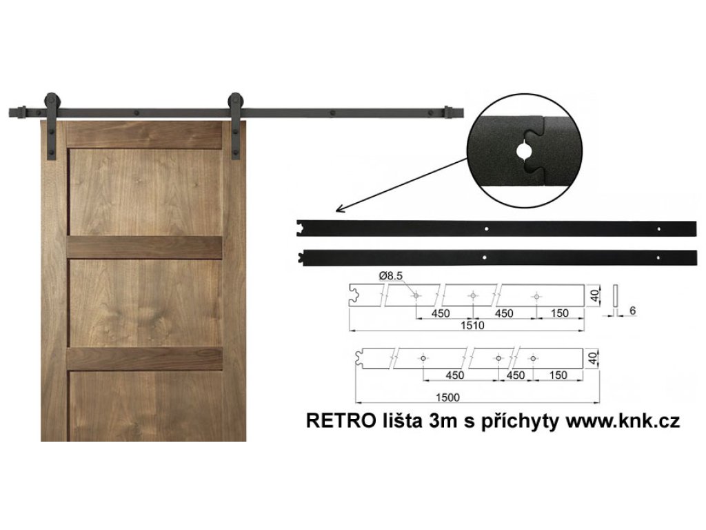 RETRO lišta 3m černá pro sady kování RETRO