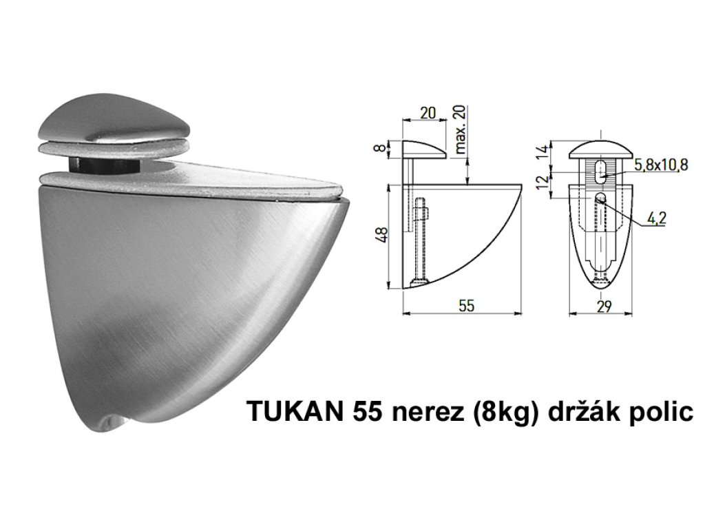 TUKAN  55mm nerez (8kg) držák polic