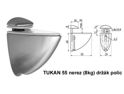 TUKAN  55mm nerez (8kg) držák polic