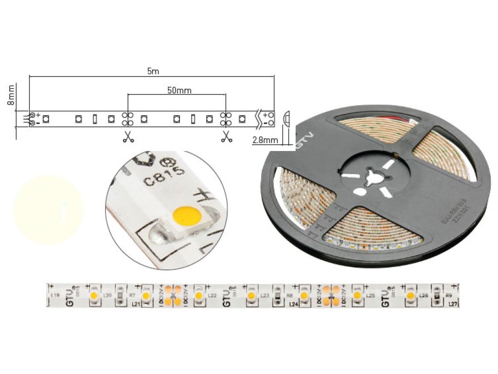 LED 05 pásek voděodolný 24Wteplá12V 5m
