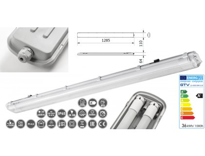LED svítidlo 2x18W, 2x1800lm,IP65,4000K