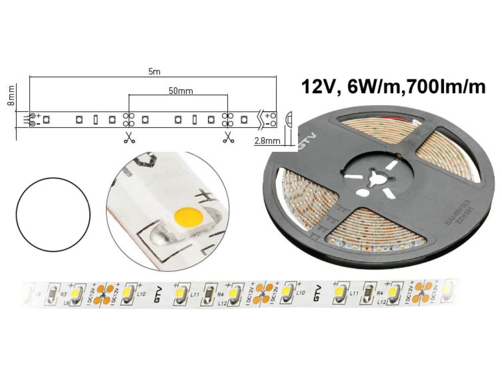LED 05 pásek voděodolný 30W denní12V 5m svítivější