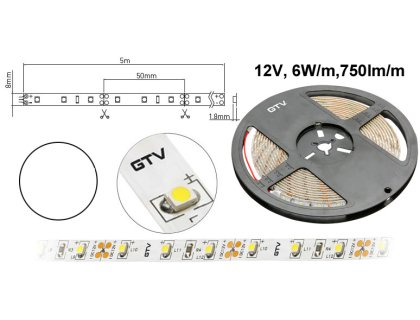 LED 05 pásek 30W denní bílá 12V 8mm 5m svítivější