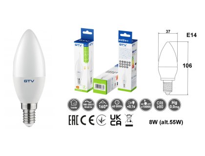 LED žárovka E14 8W denní (c.55W) svíčka