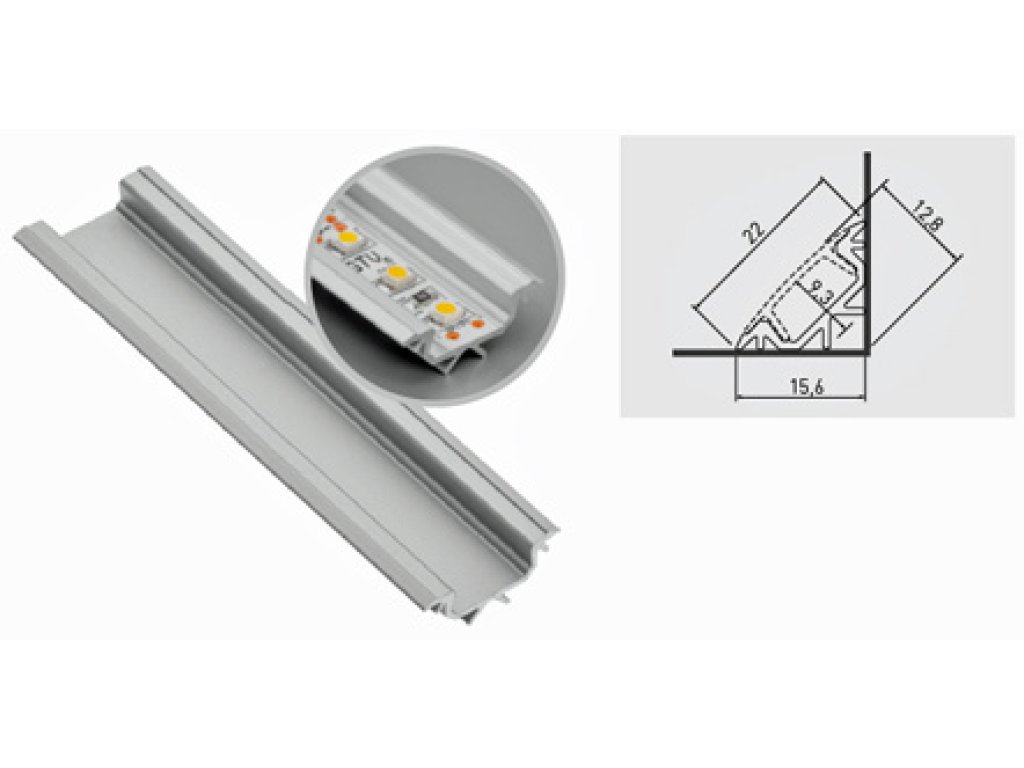 LED 00C lišta Al rohová 2m bez krytky