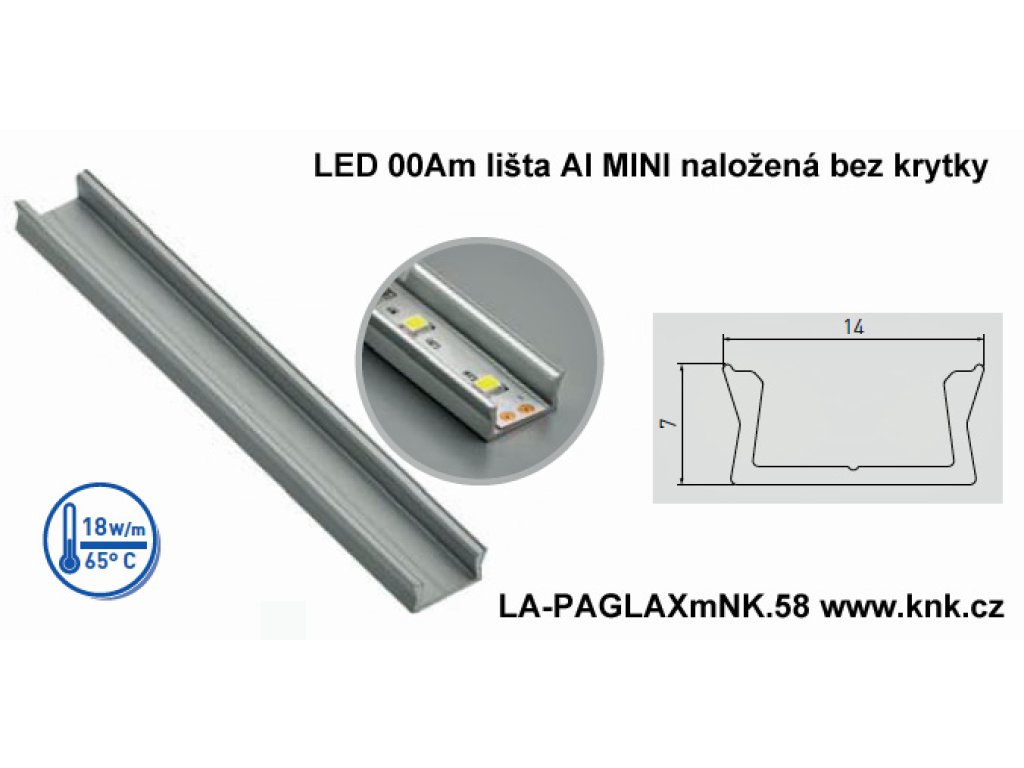 LED 0 Am lišta Al MINI naložená 2m bez krytky