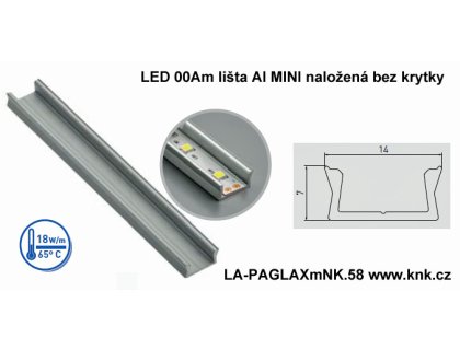 LED 0 Am lišta Al MINI naložená 2m bez krytky