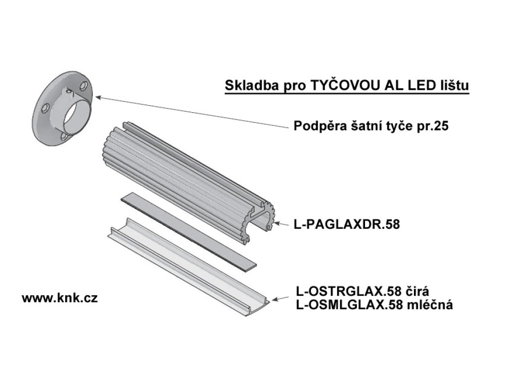 LED 00E lišta Al TYČOVÁ 2m bez krytky