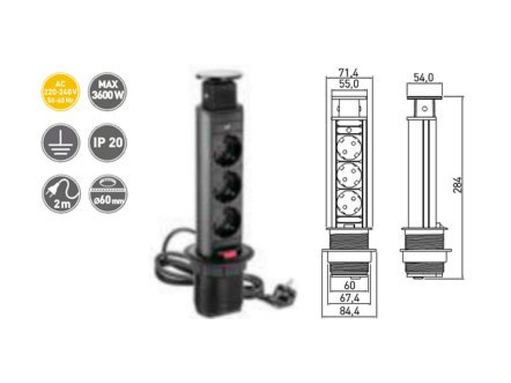 Zásuvková věž 60mm P10 černá 3z
