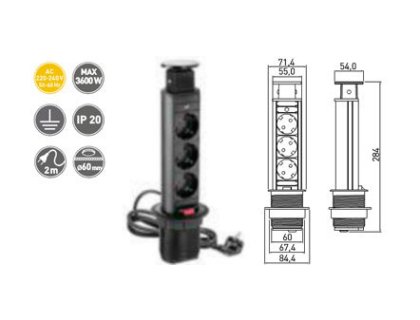 Zásuvková věž 60mm P10 černá 3z