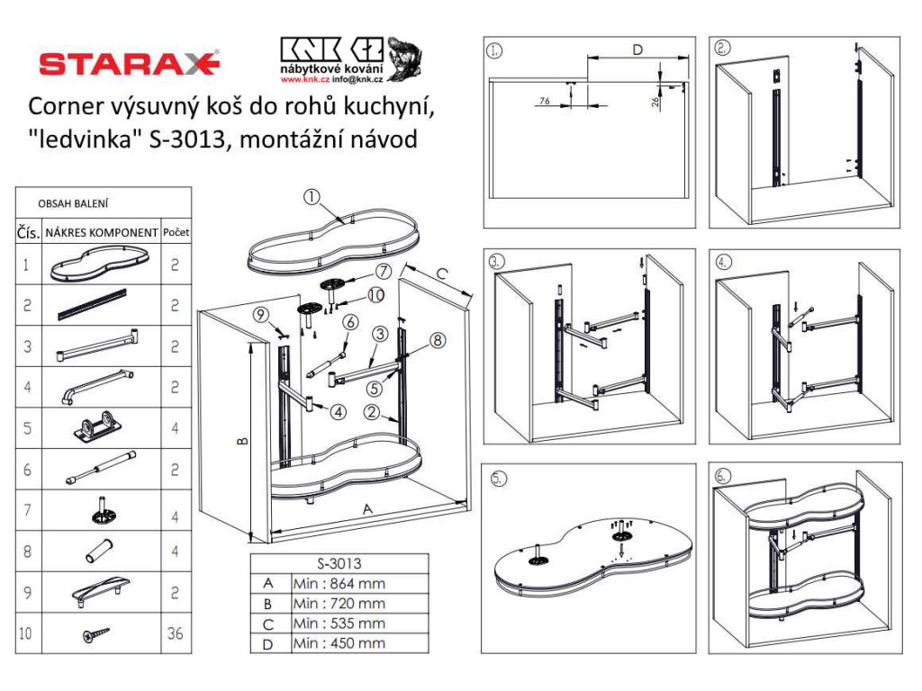 Roh. výsuvná LEDVINKA Levá 2 ks s tlum. pro dvířka š.450mm