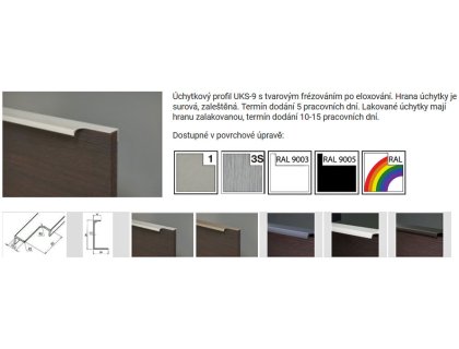 Profilová úchytka na míru UKS-9 - frézování F leštěná či lakovaná hrana